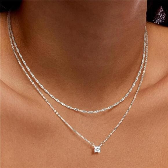 Gold Choker Necklace Set 14K Plated Dainty Cubic Zirconia CZ Chain Layered Jewel - Picture 2 of 7